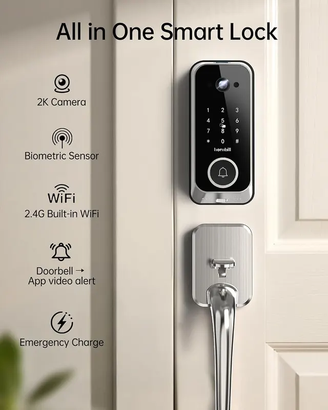 hornbill Smart Front Door Lock Sets Satin Nickel – Smart Lock with Handle Integration