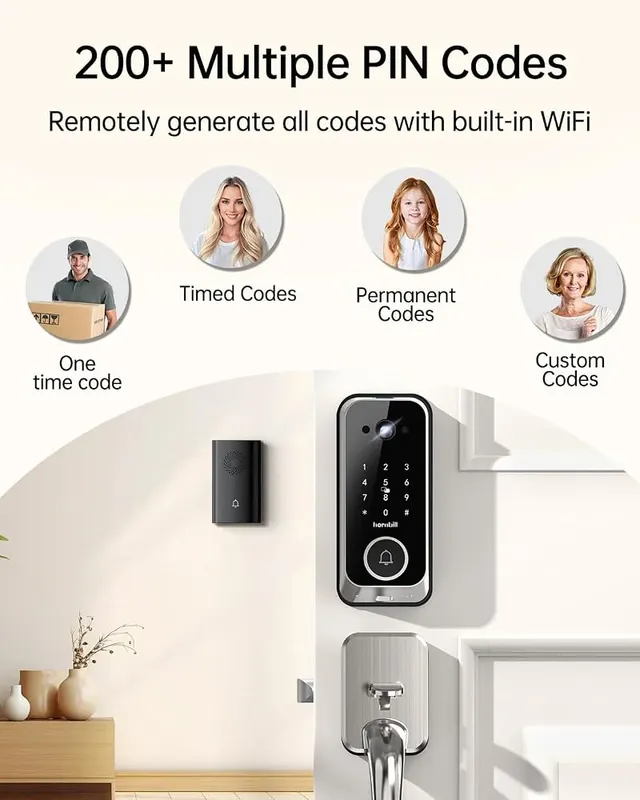 hornbill Smart Front Door Lock Sets Satin Nickel – Long-Lasting Battery Backup