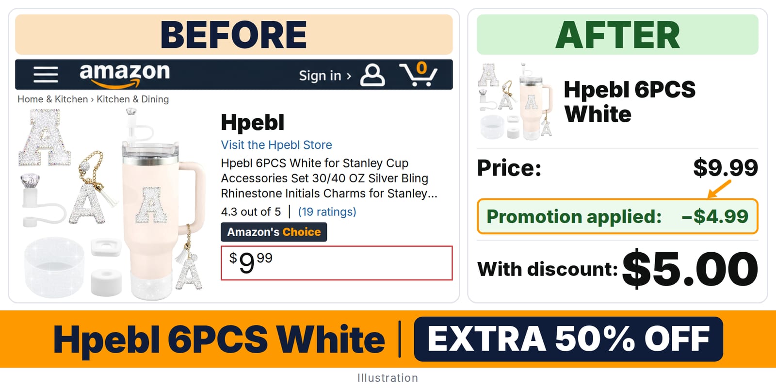 Hpebl 6PCS White deal: before and after – promo code Z9IHYUG7, 50% off on Amazon
