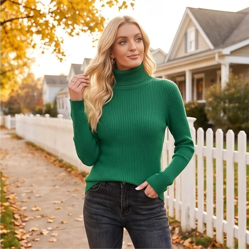 HswsEJ Mock Neck Sweaters A004-#dark Green – Long Sleeves