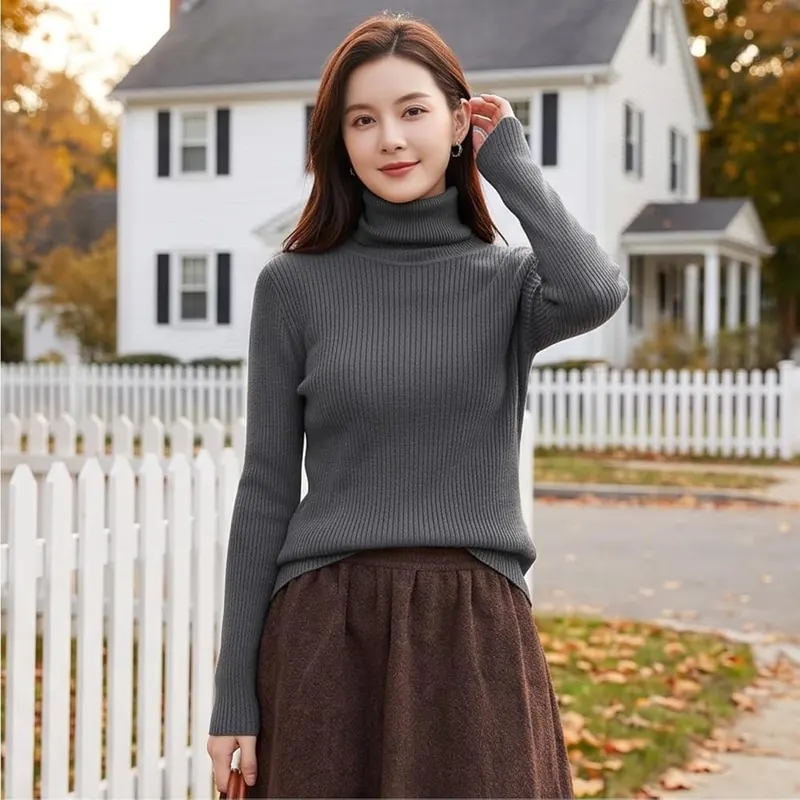 HswsEJ Mock Turtleneck Sweater A005-#green – Long Sleeves