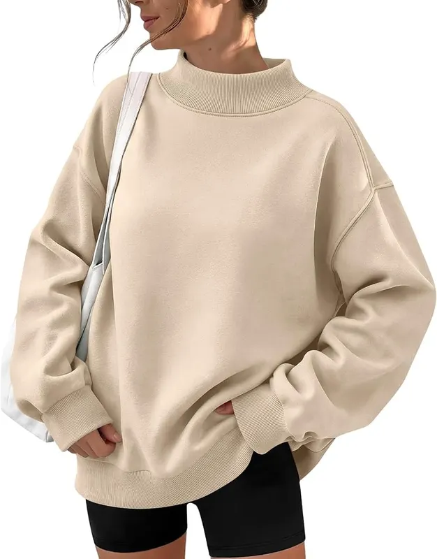HswsEJ Mockneck Sweatshirt Women Over Sized Mock in A005-#khaki