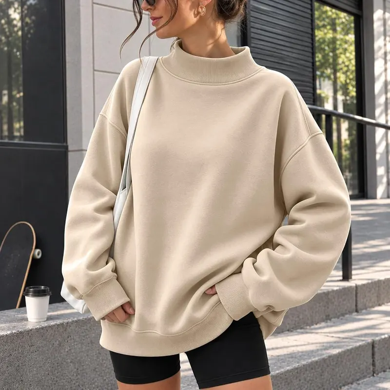 HswsEJ Mockneck Sweatshirt Women Over Sized Mock – Fabric