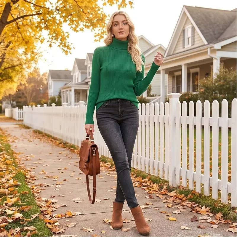 HswsEJ Turtle Neck Sweater A004-#dark Green – Mock Neck