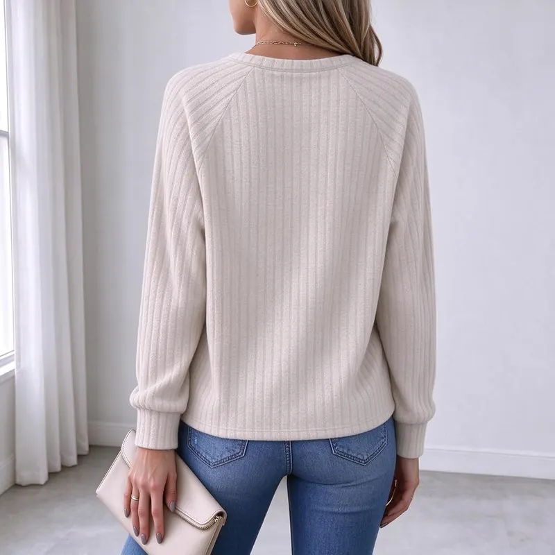 HswsEJ Womens Half Zip Pullover Color Block B006-#khaki – product photo 3 of 5