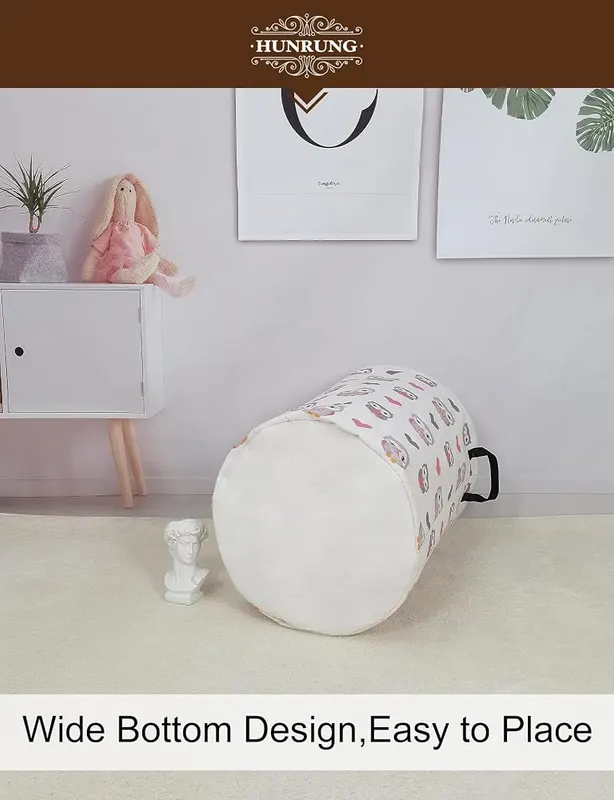 HUNRUNG Round Fabric Collapsible Storage Basket Round-Love Owl – Collapsible Space Saving Design