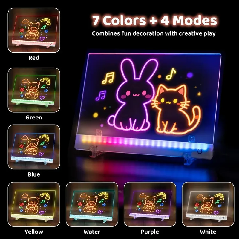 HVMVNV Rechargeable LED Drawing Board – Seven vibrant RGB light options