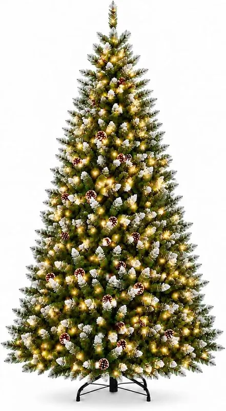 IDEALHOUSE Prelit Christmas Tree 6ft in Snow-tipped Green - Pinecone