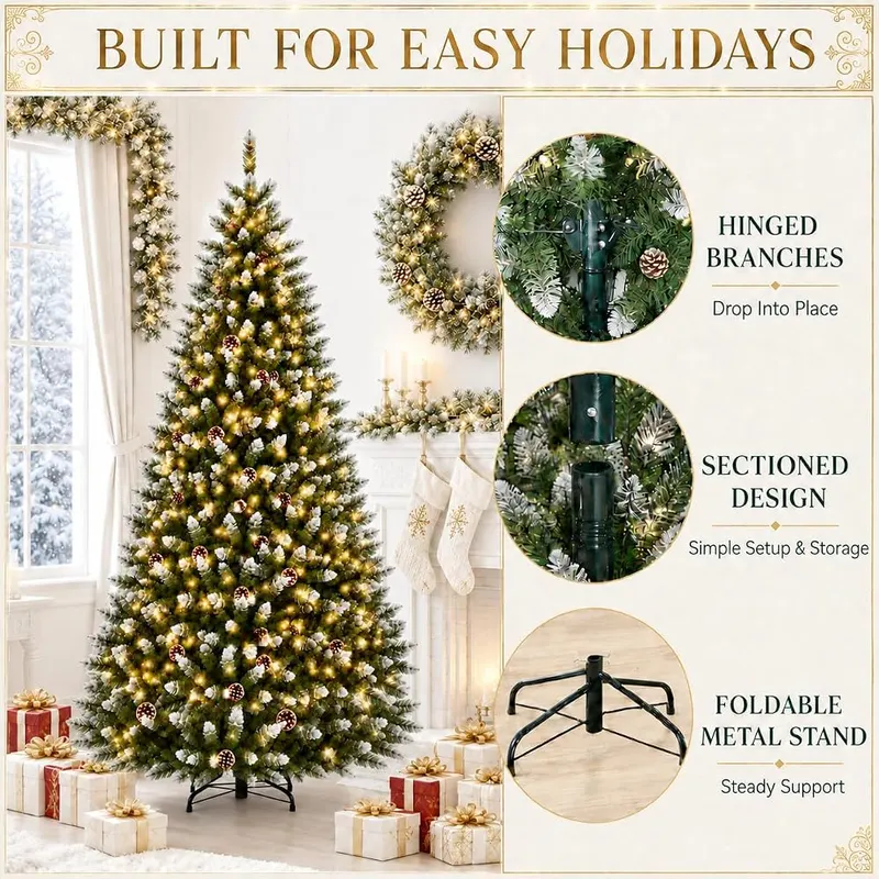 IDEALHOUSE Prelit Christmas Tree 6ft – Foldable metal stand