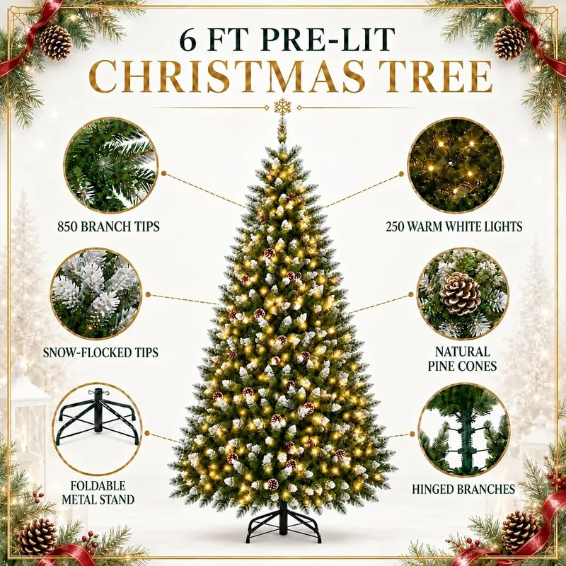 IDEALHOUSE Prelit Christmas Tree 6ft – Three style options on the listing