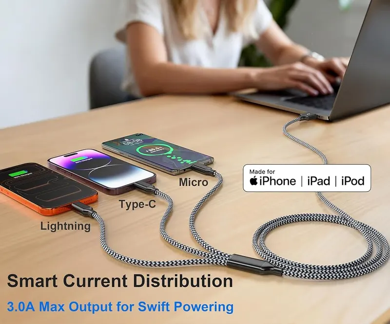 IDISON Multi Charging Cable 4FT 2Pack 3 – Up to 3A with 20W charger