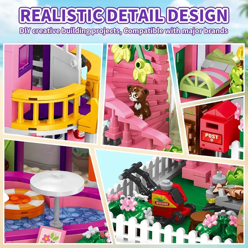 IKKOSYA Girls House Building Set – Rich Garden Villa Scenes for Imaginative Role Play】