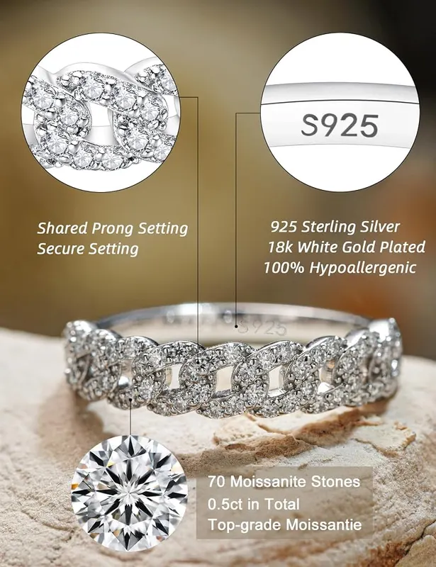 IMOLOVE Moissanite Wedding Bands – Genuine moissanite with brilliant diamond-like sparkle