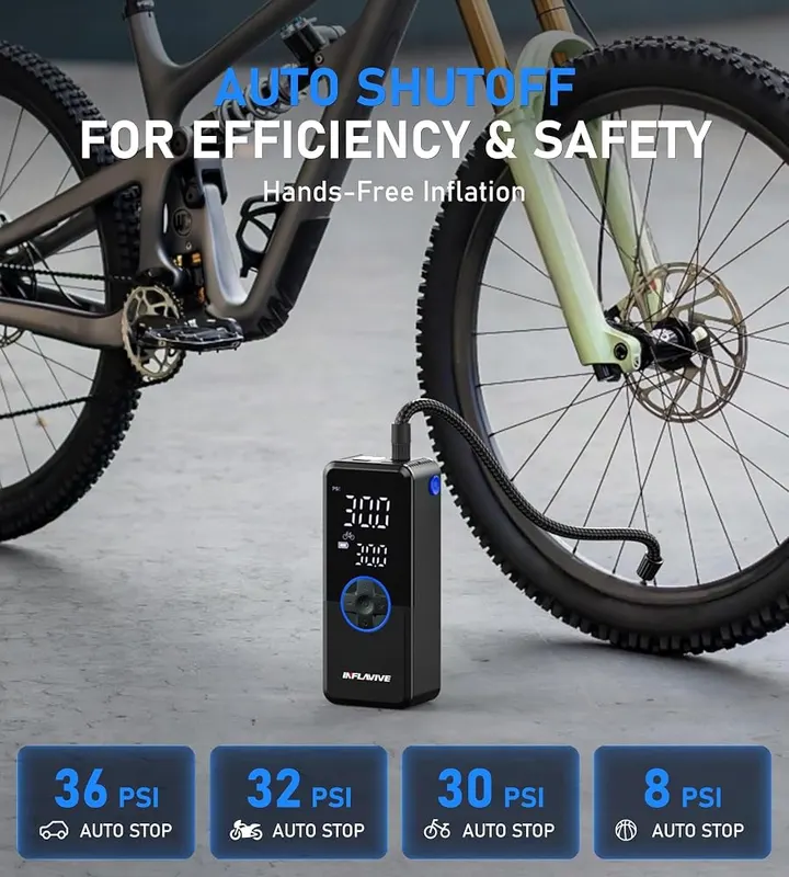 InflaVive Tire Inflator Portable Air Compressor – Five preset inflation modes