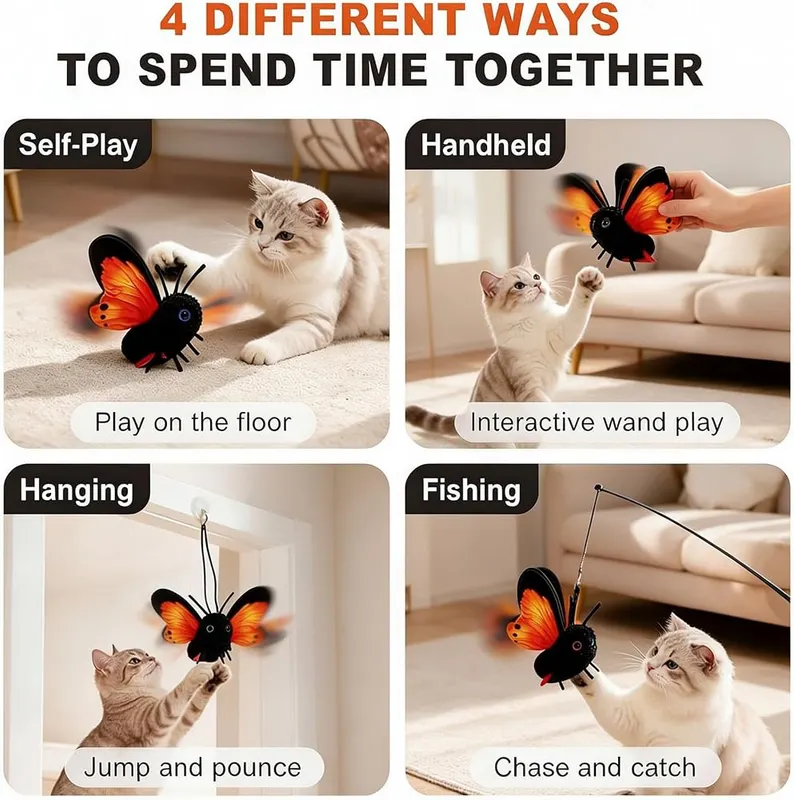 Interactive Flapping Butterfly Bird Cat Toys – Bright yellow color