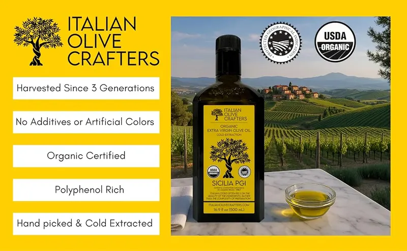 Italian Olive Crafters Organic Extra Virgin Olive Oil – Cold pressed in Sicily