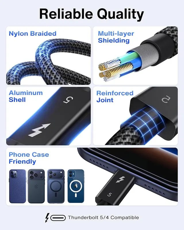 IVANKY Intel Certified Thunderbolt 5 Cable 3.3ft – Works with Thunderbolt 4/3 and USB4