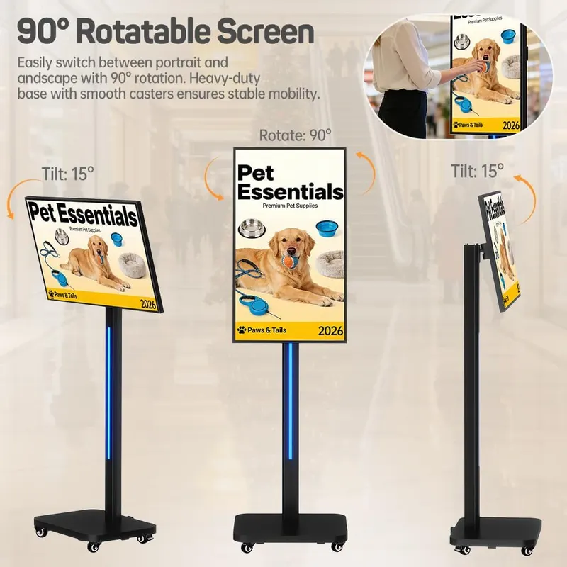 JASZDOT 32 Inch Digital Signage Display – mobile rolling stand with wheels