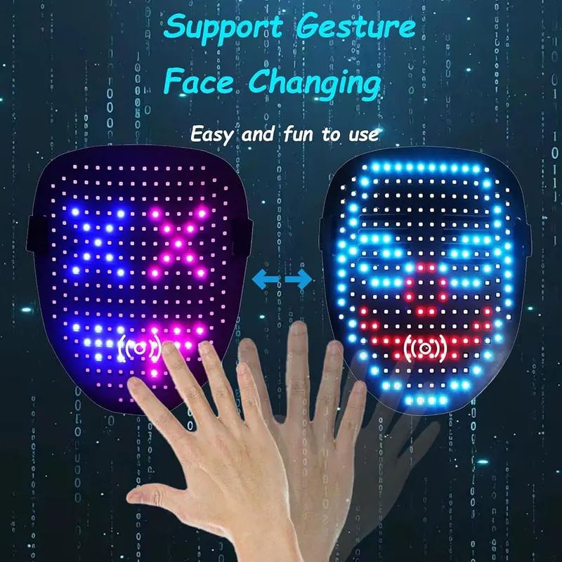 JDBMAOYE LED Light Up Mask – 50 patterns: 25 animated, 25 static