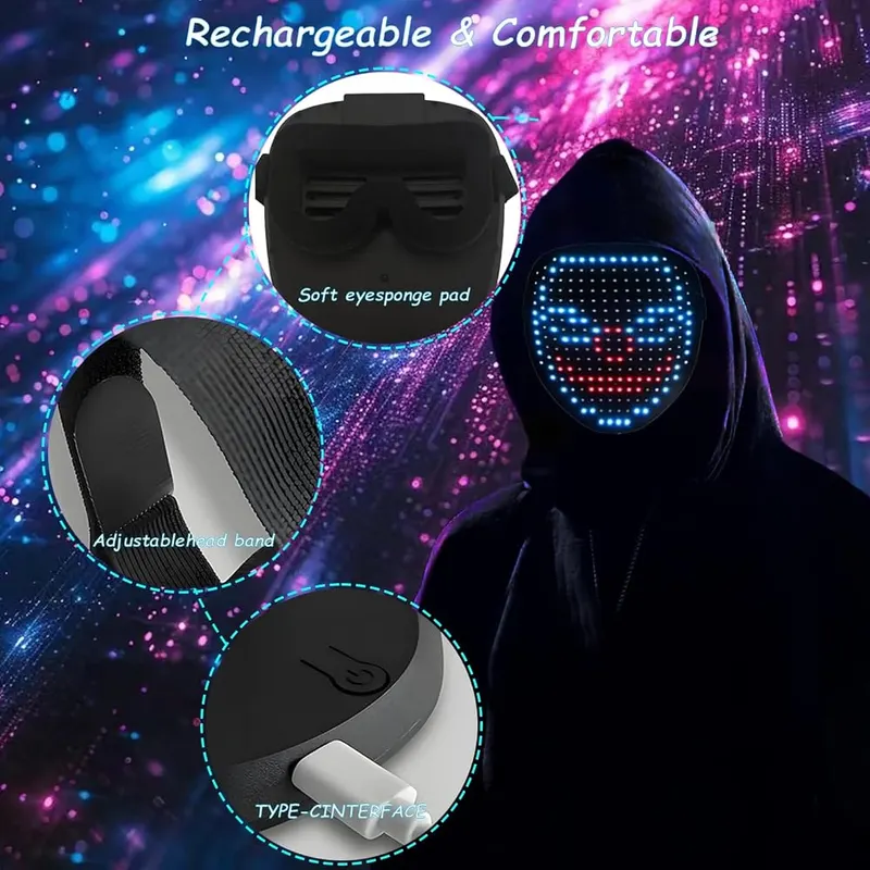 JDBMAOYE LED Light Up Mask – Ships in a gift box, precharged