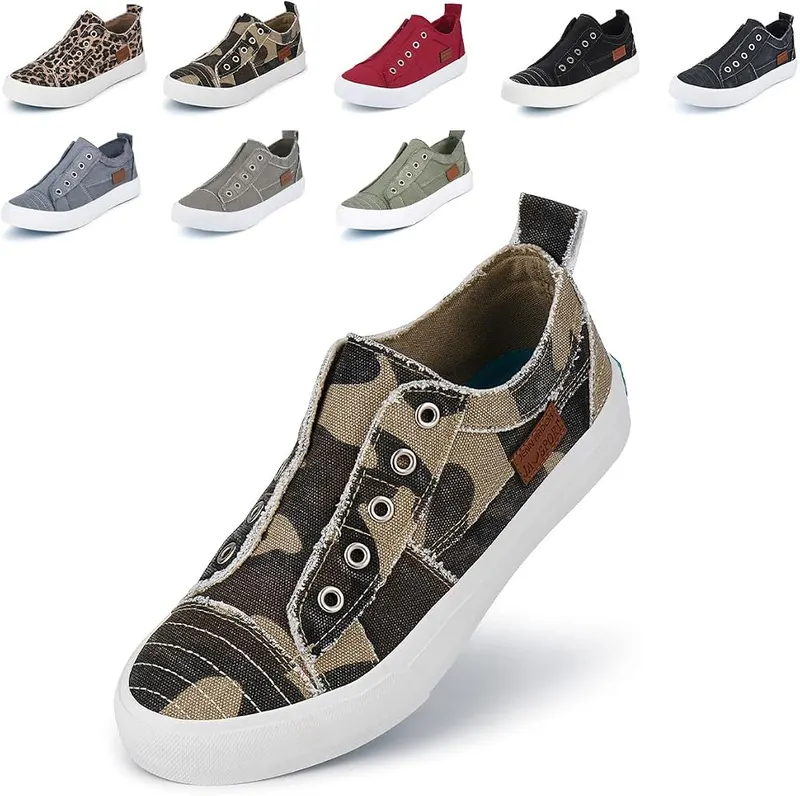 JENN ARDOR Womens Slip On Low Top Canvas Sneakers