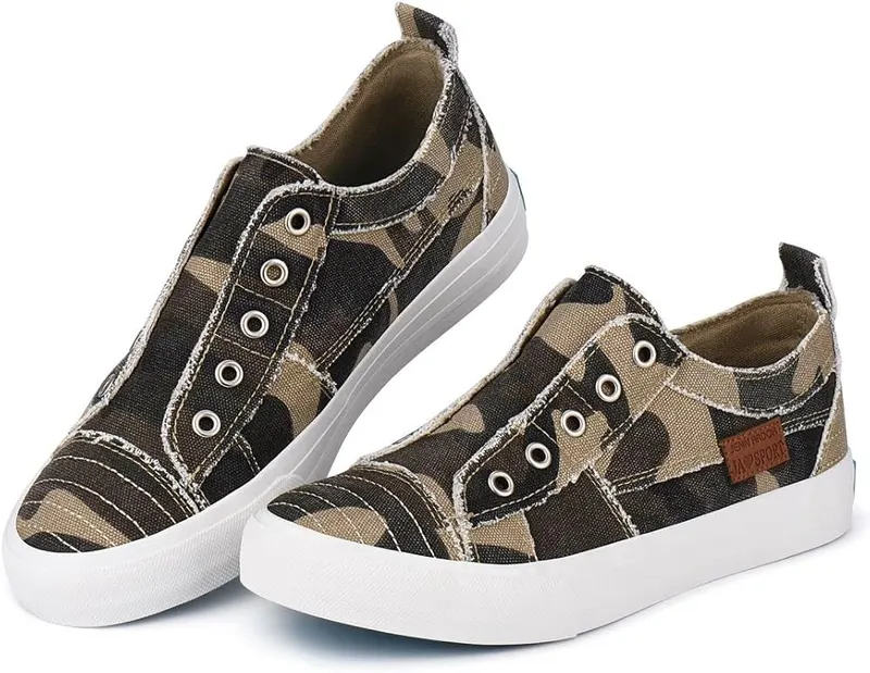 JENN ARDOR Womens Slip On Low Top Canvas Sneakers – Rubber round toe cap