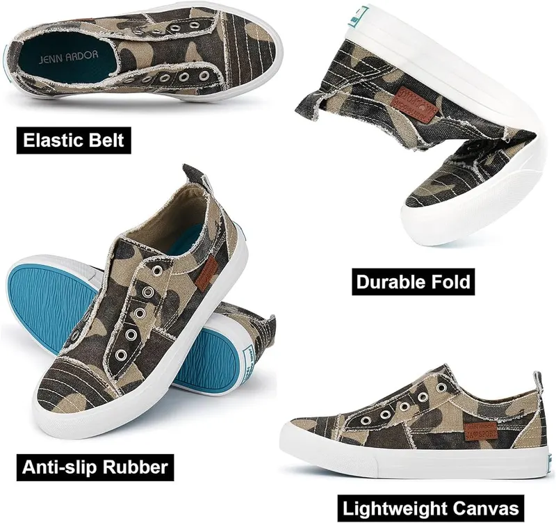 JENN ARDOR Womens Slip On Low Top Canvas Sneakers – Anti-slip rubber sole