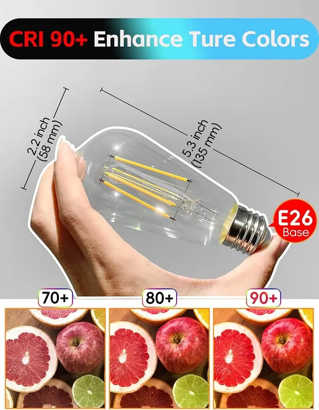 Jensense Edison Bulbs E26 LED Bulb 60 6watt-8 – Dimmable Light Bulbs 2700K