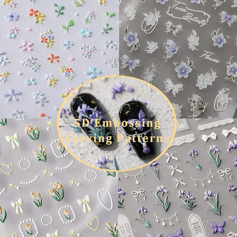 JIALITFUN 5D Embossed Bows Nail Stickers – product photo 3 of 7