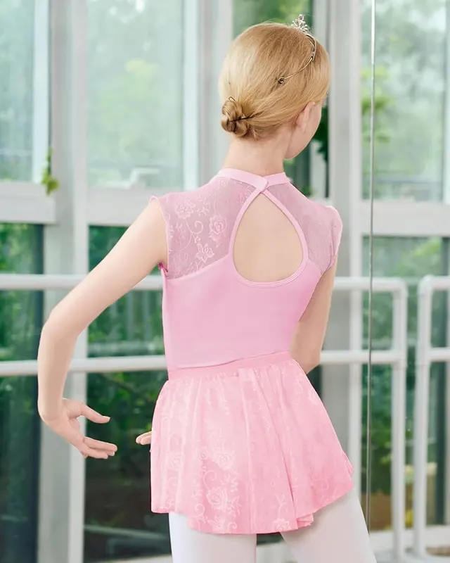 JiAmy Girls’ Ballet Leotard Set – Stretch leotard with lace shoulders