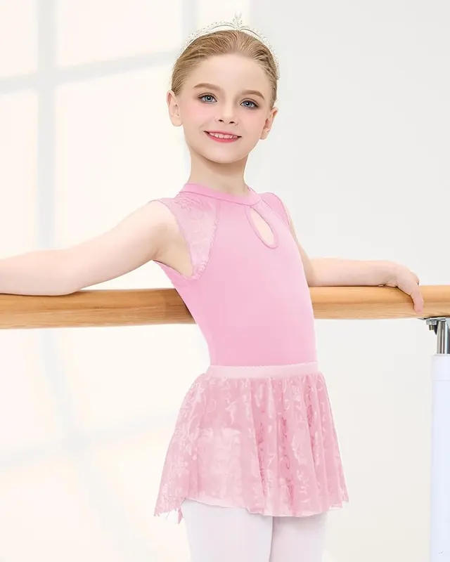 JiAmy Girls’ Ballet Leotard Set – Removable floral lace skirt