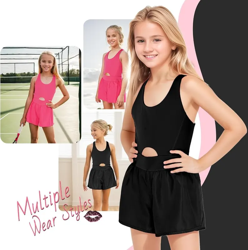 JiAmy Girls Workout Romper Sleeveless One Piece – Sleeveless one-piece athletic romper