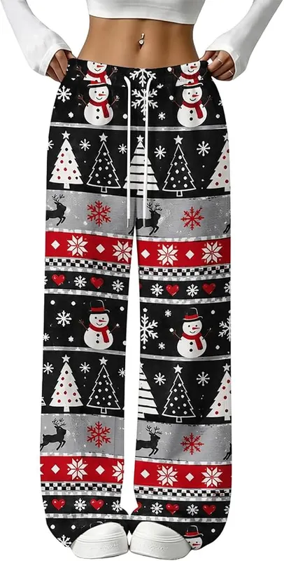 Jielayou Christmas Pajama Pants A02-black in A02-black
