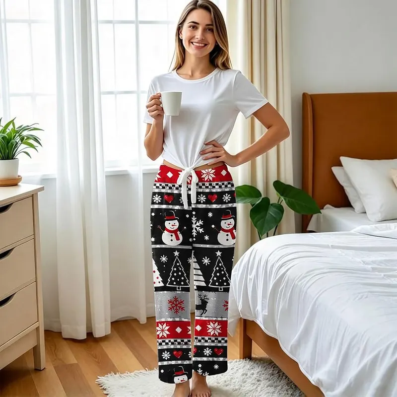 Jielayou Christmas Pajama Pants A02-black – Soft flannel holiday pajama pants