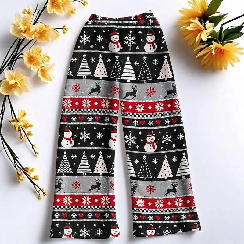 Jielayou Christmas Pajama Pants A02-black – Trendy low rise waist fit