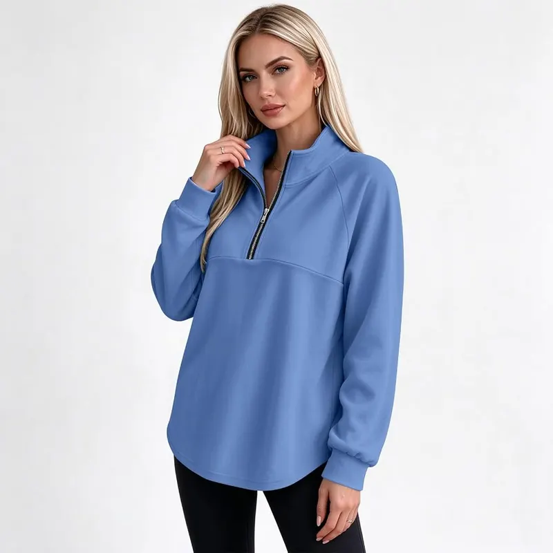 Jielayou Half Zip Pullover Women Fleece Oversized A09-light Blue XX-Large – Hip length straight body cut