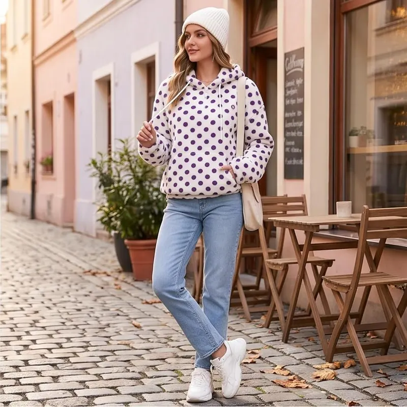 Jielayou Half Zip Pullover Women Polka Dot A07-purple Large – product photo 3 of 6