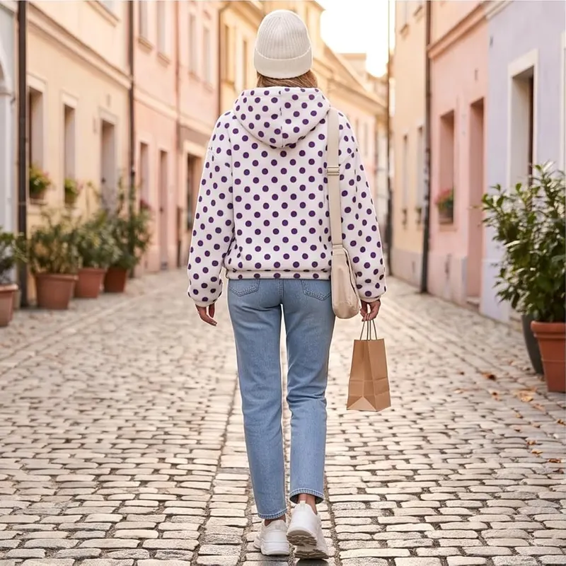 Jielayou Half Zip Pullover Women Polka Dot A07-purple Large – product photo 4 of 6
