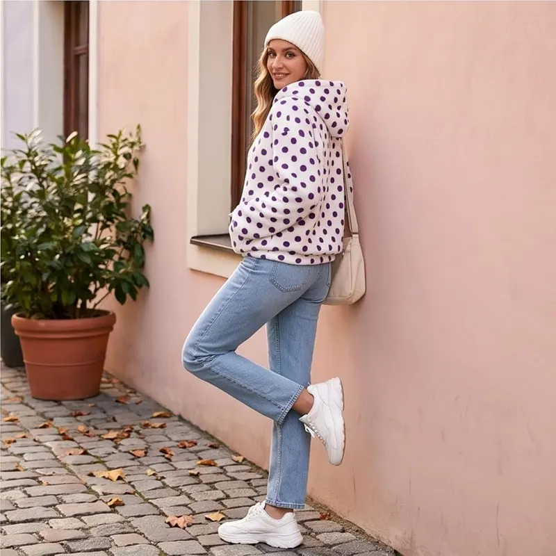 Jielayou Half Zip Pullover Women Polka Dot A07-purple Large – product photo 5 of 6