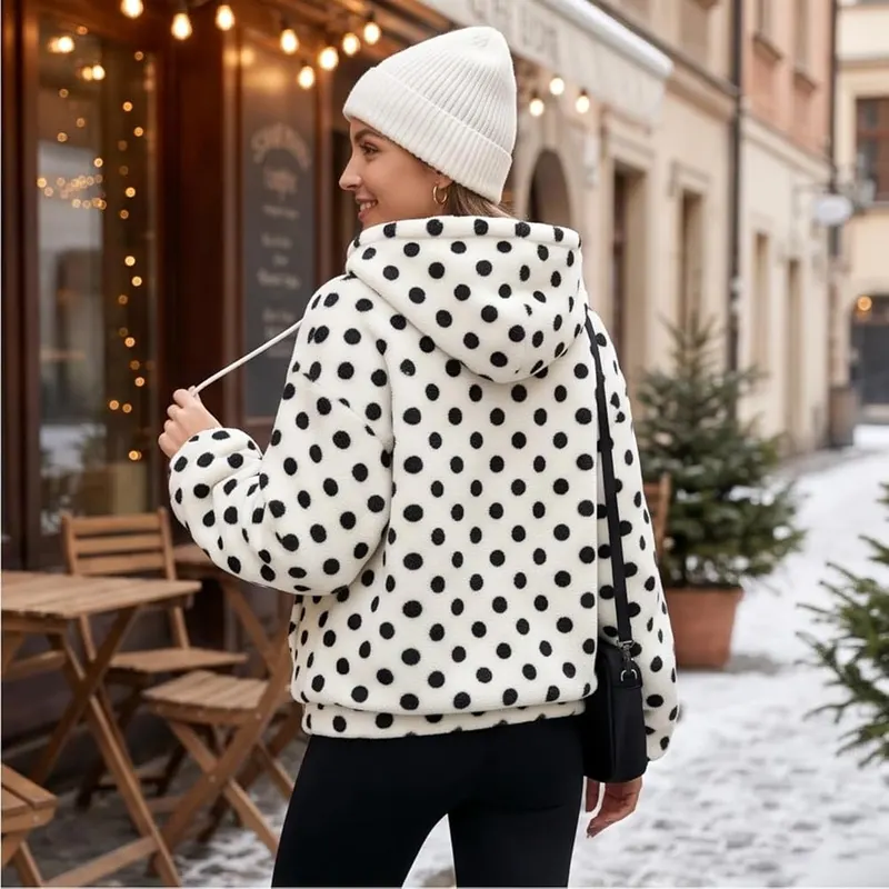 Jielayou Half Zip Pullover Women Polka Dot A08-white – Round Dot Scattered Across The Body