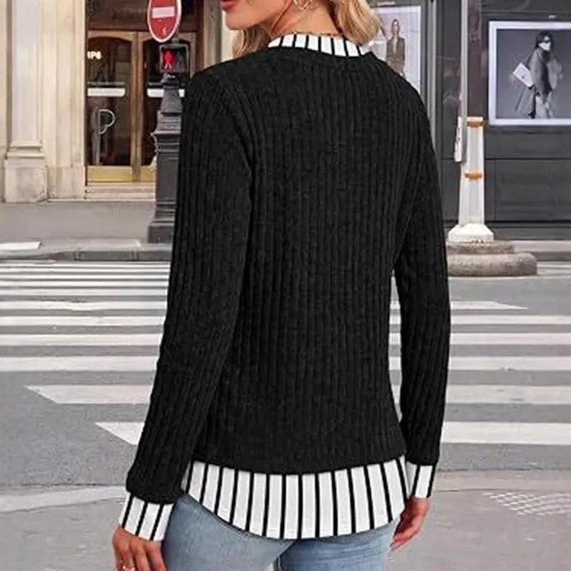 Jielayou Knit Sweater A03-black X-Large – Vertical ribbed main body knit