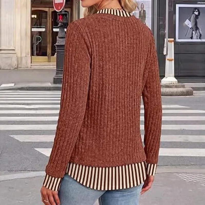 Jielayou Knit Sweater A04-coffee Medium – Vertical ribbed main body construction