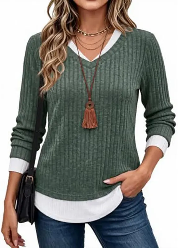 Jielayou Knit Sweater A05-dark Green in A05-dark Green