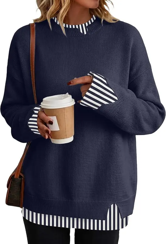 Jielayou Layered Sweaters A04-royal Blue in A04-royal Blue