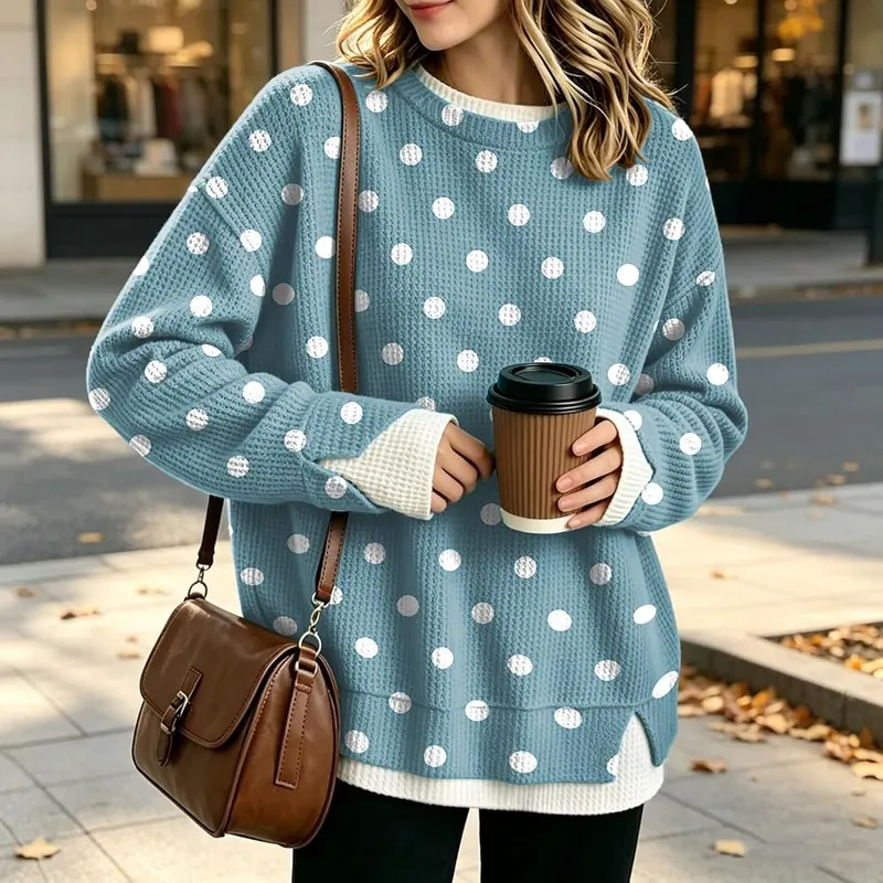 Jielayou Layered Sweatshirt A01-blue Medium – Waffle knit texture design