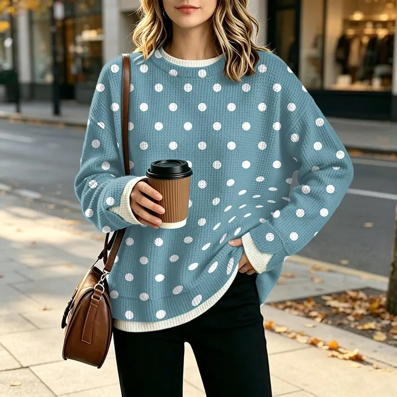 Jielayou Layered Sweatshirt A01-blue Medium – Trendy polka dot pattern