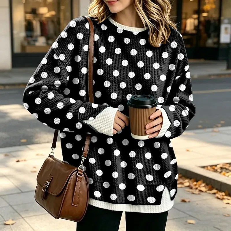 Jielayou Layered Sweatshirt A04-black Large – Lightweight waffle knit texture