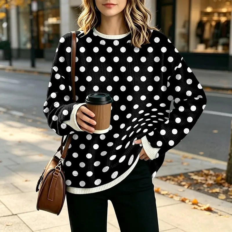 Jielayou Layered Sweatshirt A04-black Large – Scattered polka dot pattern
