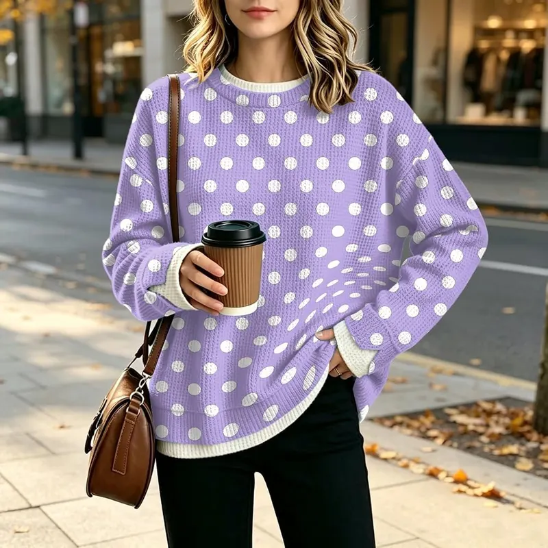 Jielayou Layered Sweatshirt A05-purple Large – Playful polka dot print pattern