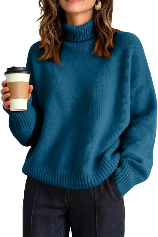 Jielayou Mock Neck Sweater A04-blue in A04-blue